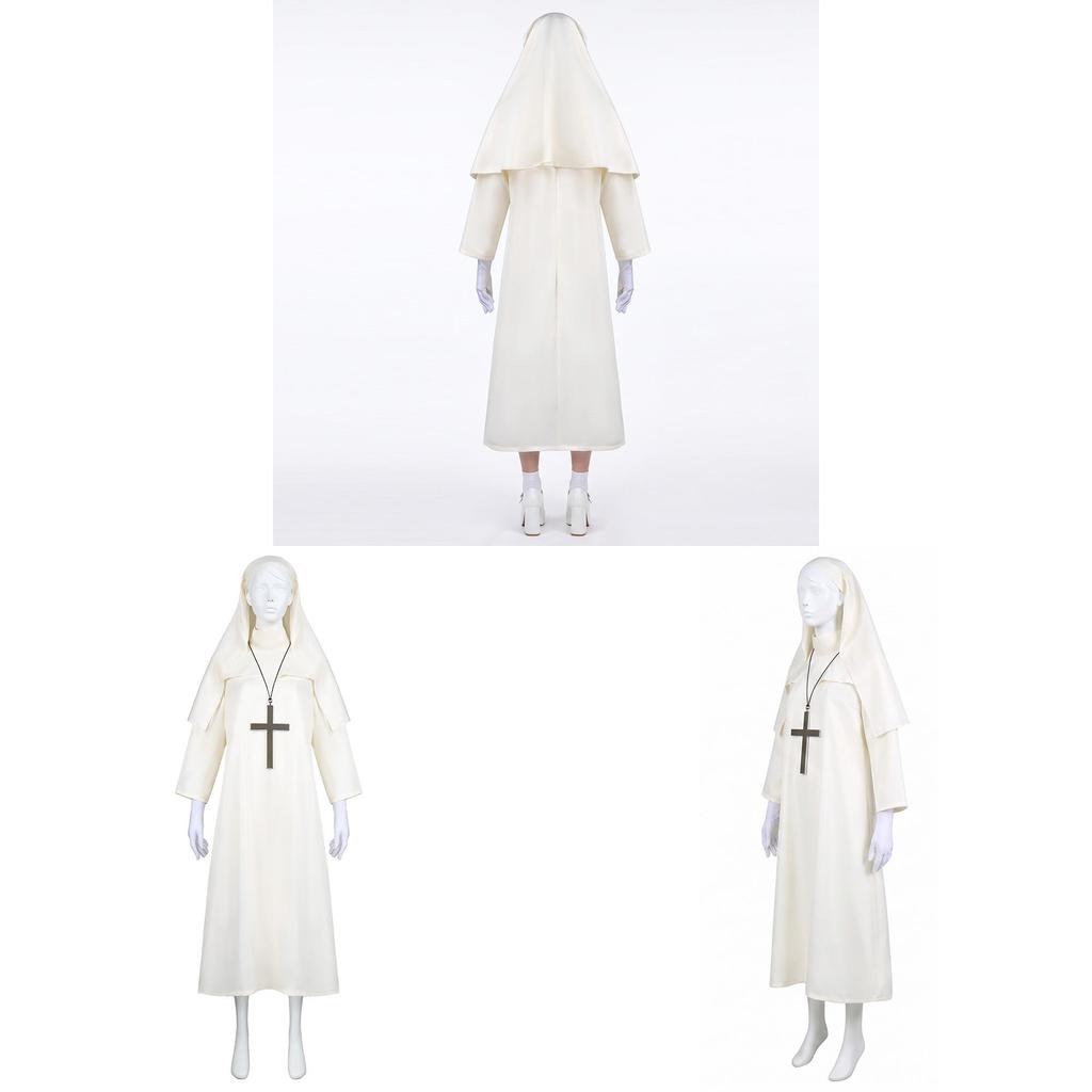 Costume da Suora Cosplay di Halloween in Tessuto Poliestere per Role Play Fantasy