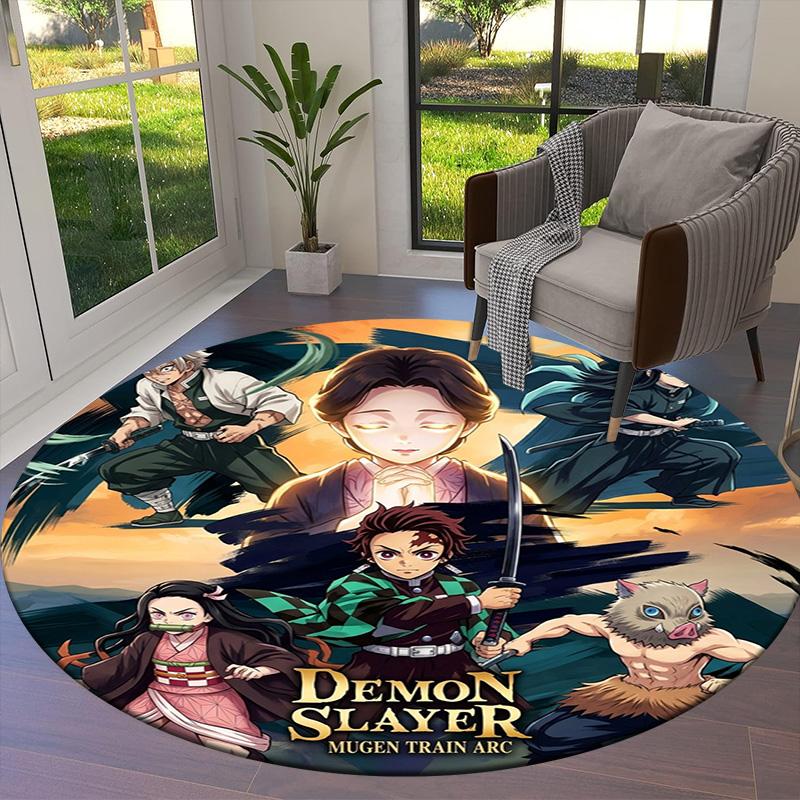 Demon Slayer Round Area Rug Carpet Rug For Living Room Bedroom Sofa Playroom Decor Nonslip Floor Mat