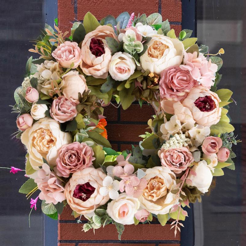 Artificial Peony Wreath Garland Rattan Home Decor Wedding Wreath Flower Home Door Decoration Wedding Centerpieces For Tables