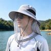 Outdoor Sun Hat with Mosquito Head Net Neck Flap Breathable Men Women Fishing Hiking Camping Climbing Face Netting Wide Brim Hat