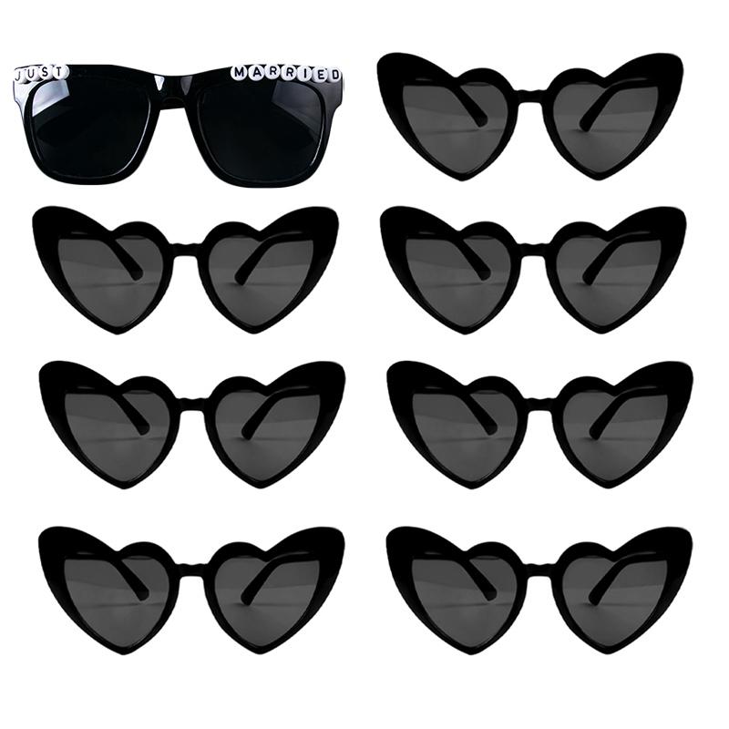 Bachelorette Party Sunglasses Bride To Be Bridesmaid Gift Wedding Bridal Shower Decor Black White Square Heart Shaped Glasses