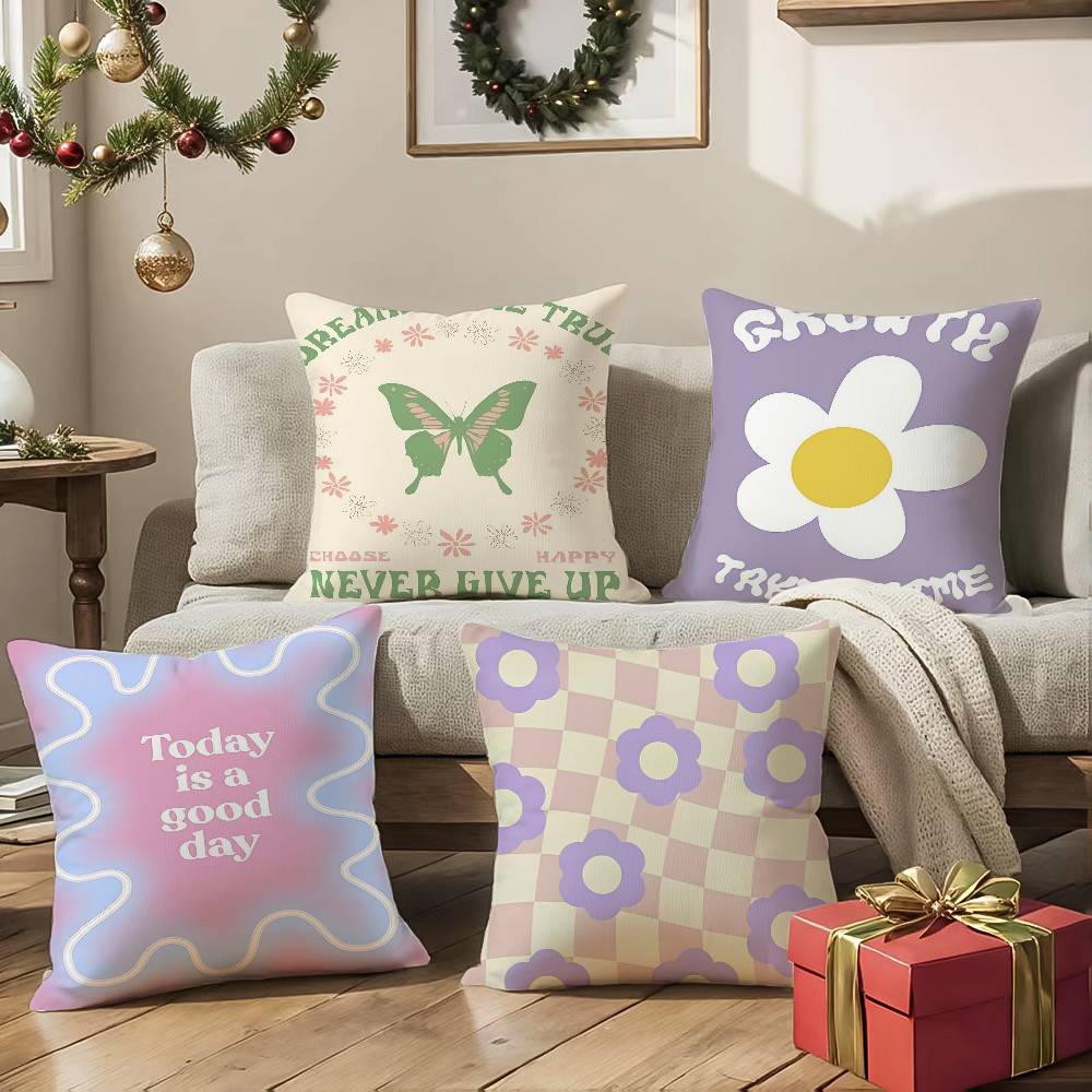 Cute Minimalist Pattern Print Flower Pillow Case Comfort Sofa Bed Silky Elegant Invisible Zipper Decorative Cushion Cover