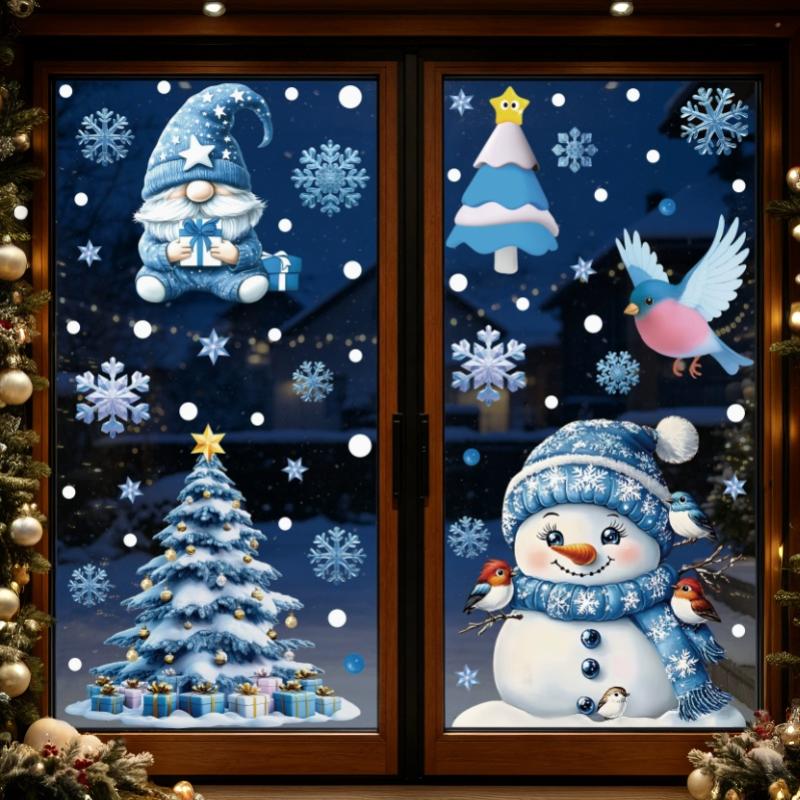 1/2 Sheets Cartoon Snowman Snowflake Santa Claus Christmas Window Wall Sticker Self-Adhesive Decor New Year Windows Stickers