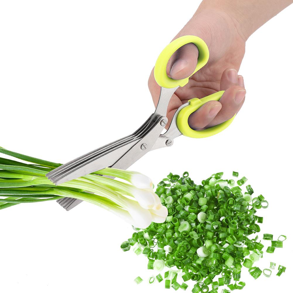 Stainless Steel 5 Layers Kitchen Scissors Scallion Sushi Shredded Tool(Yellow)