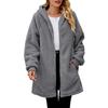 Fashionable Plush Jacket for Women Loose Hooded Zipper Coat Solid Color Long Sleeved Pocket