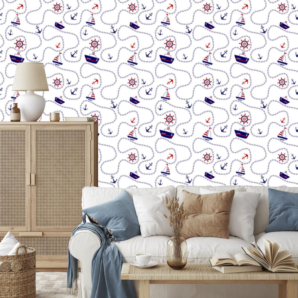 Ships, anchors and sailboats wallpaper for living room and bedroom 50x1000