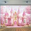 Fondo de Foto de Castillo Rosa 2D con Flores de Cerezo para Fiesta de Cumpleaños Infantil Decoración de Estudio Tela