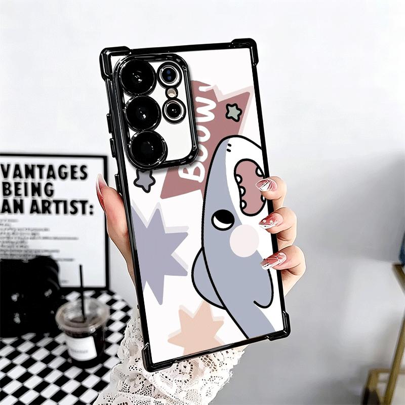 Cartoon Cute Shark Soft Phone Case For Samsung Galaxy S26 Ultra S25 Edge S24 FE S23 Plus S22 S21 + S20 Plating Anti-Fall Fundas