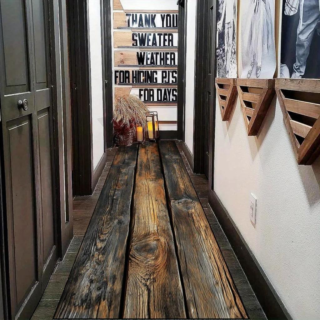 Vintage Teppich mit Holzmaserung - Strapazierfähige und leicht zu reinigende Küchenbodenmatte, Flur-Durchgangs-Bodenmatte, Heimdekoration