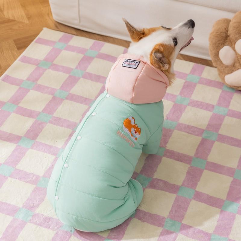 Winter Hooded Removable Warm Cotton Coat Small Medium Dogs Corgi Style Four-Leg Design