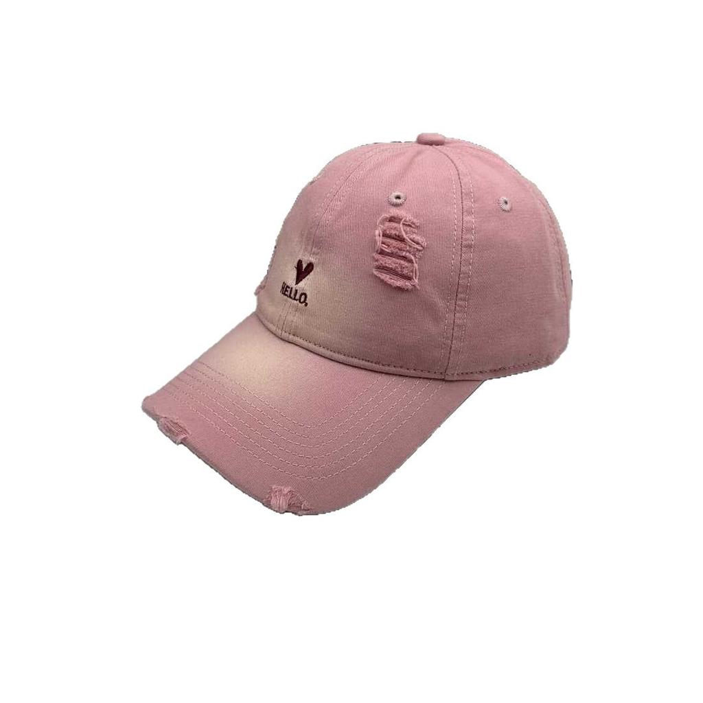 Love Embroidery Ripped Baseball Cap Women's Wide Brim Showing Face Small Versatile Cap Soft Top Big Head Circumference Deep Top Hat