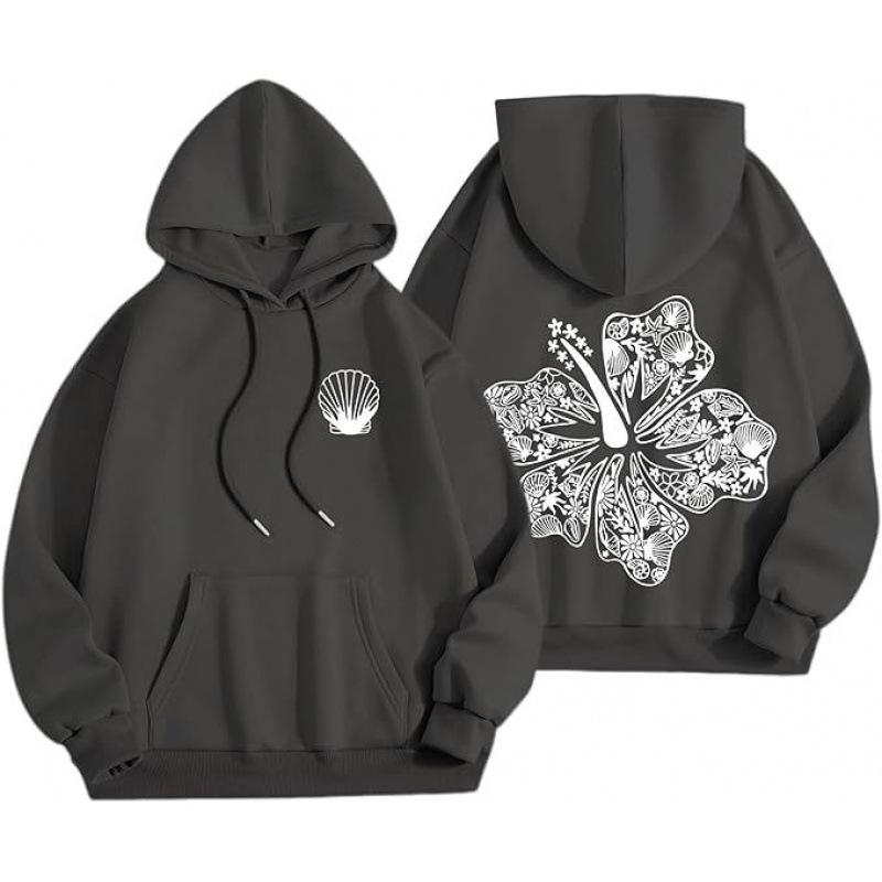 Dark sweatshirt hoodie goth couple Harajuku large size flower pattern print hooded sweater