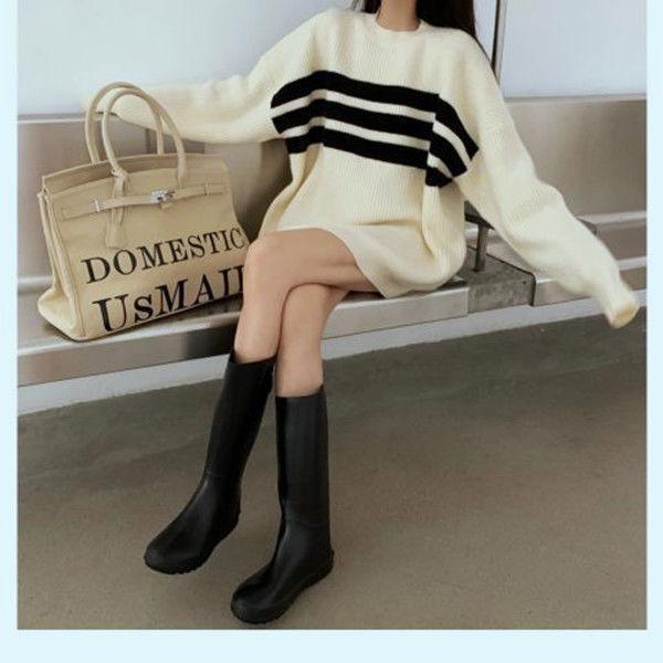 Gothic Sweaters Women Harajuku Punk Knitted Stripes Jumper Vintage Plus Size Loose Long Sleeve Pullover Tops Streetwear