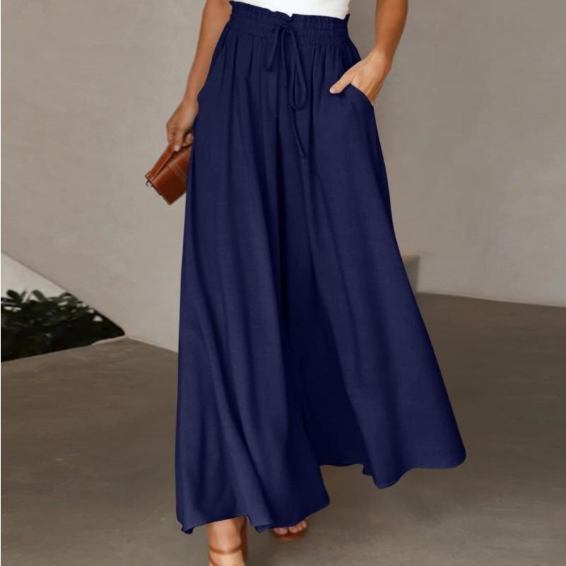 Women's Summer New Wide Leg Pants, Elastic High Waist Long Palazzo Trousers Casual Skirt Pants