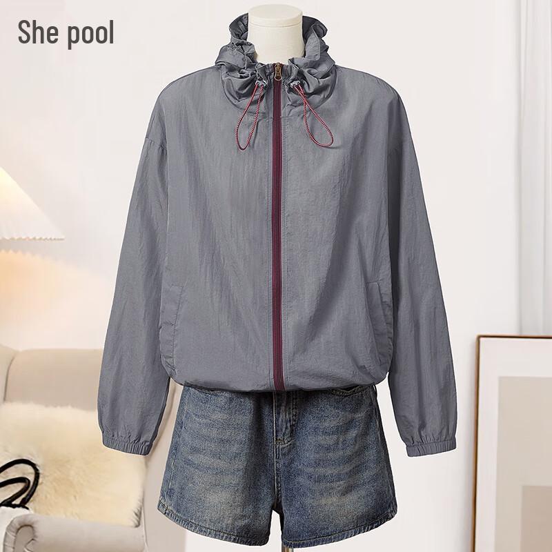 Women s Loose Fit Hooded Zipper Jacket S
