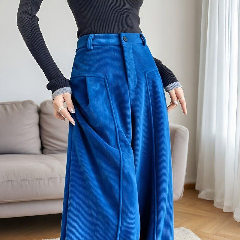 Elegant Blue Corduroy Suit Pants with Luxurious Drape - Slim or Wide-Leg Options for a Relaxed, Stylish Look