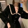 New Autumn Black Peter Pan Collar Dress Women's French High-end Elegant Long Dress Waist-cinching Slimming Audrey Hepburn Style Dress