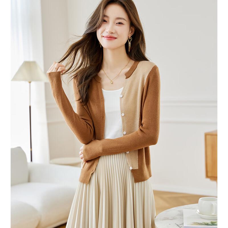 Srcr Women's Elegant Color-Block Short Knit Cardigan