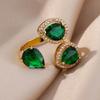 Luxury Stainless Steel Green Zircon Flower Rings For Women Snake Finger Ring Gold Plated Wedding Party Exquisite Zircon New