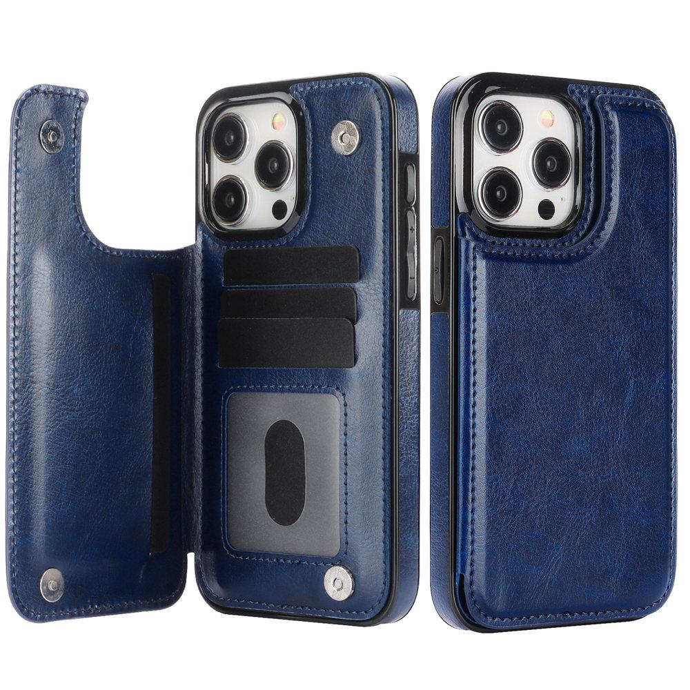 Wallet Double Button Flip Leather Case For iPhone 16e 16 15 14 13 12 11 Pro Max Card Slot Kickstand Cover