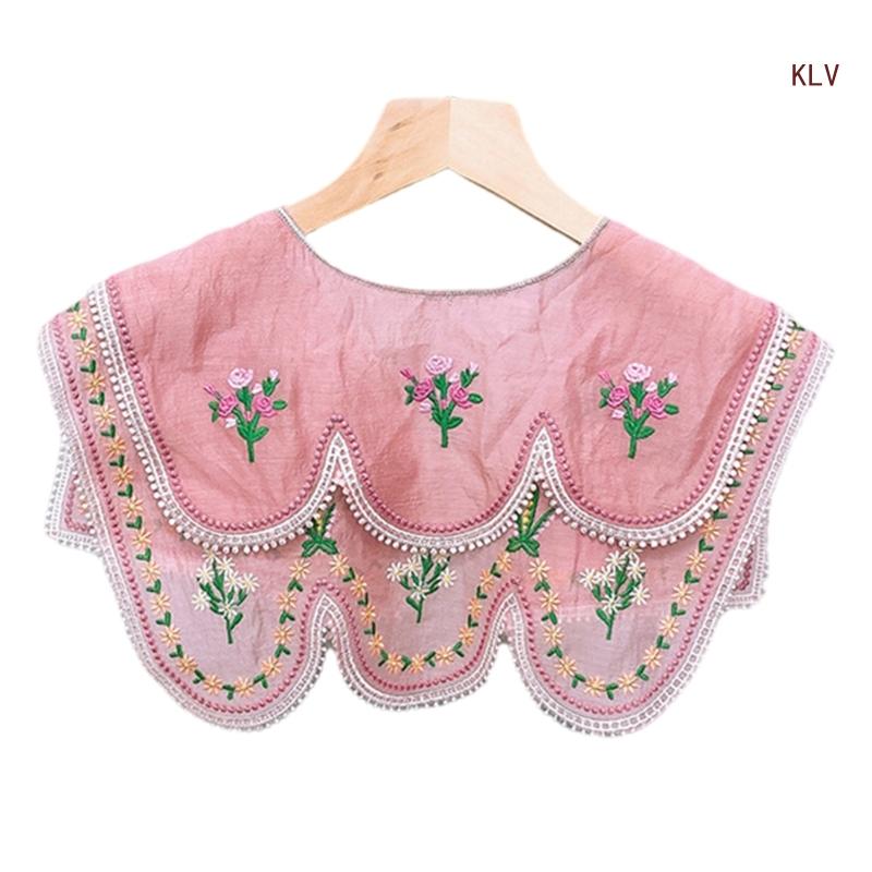 Embroidery Flower Collar Elegant Detachable Fake Collar Shawl Vintage Horseface Skirt Collar Costume Dress Up Accessory