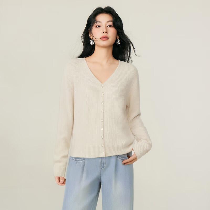 Basic House Women's V-Neck Wool Blend Cardigan