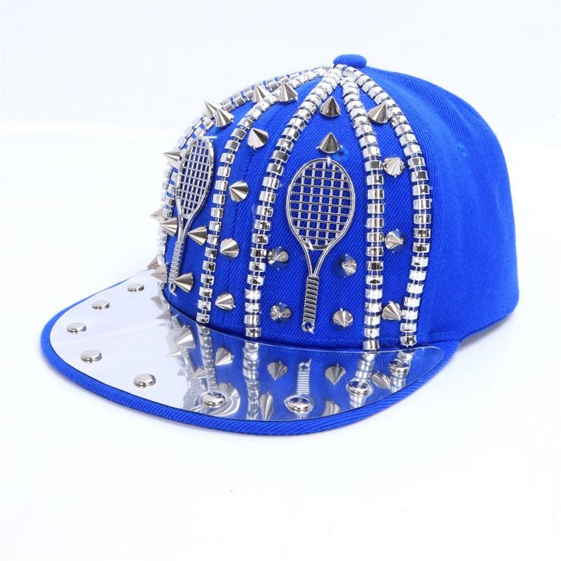 Unisex Hip Hop Baseball Cap With Rivets Chain Punk Design Flat Brim Streetwear Hat Men Women