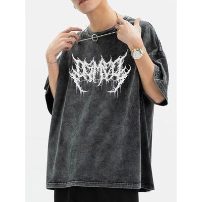 Nadrozmerné vyprané punkové tričko Gotické grafické Unisex High Street Vintage Voľné Ležérne tričká Harajuku Bavlnené tričká Muž