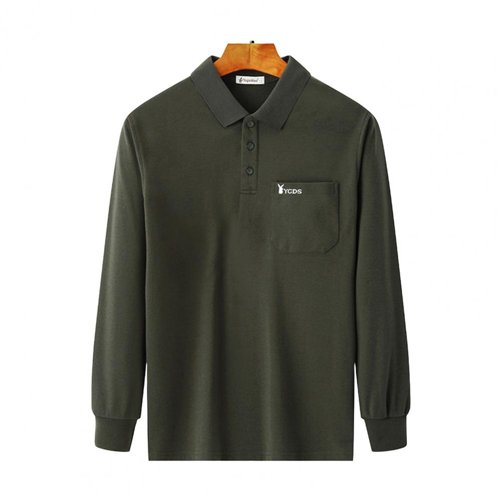 

Осенне-весенняя мужская рубашка с отложным воротником, нагрудным карманом на пуговицах, эластичными манжетами, утолщенным однотонным пуловером, свободный повседневный деловой свитер S M зелёный