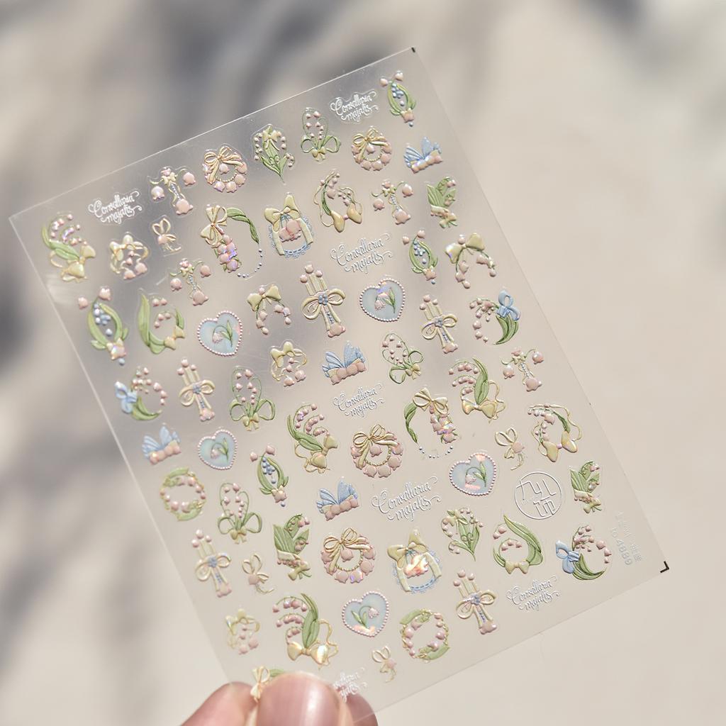 1Sheet 5D Soft Embossed Relief Nail Stickers Cute Daisies Self Adhesive Slider Stickers Press On Nails DIY Nail Art Dec