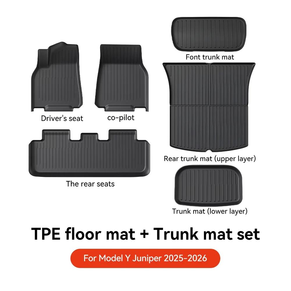 YZ For Tesla Floor Mat Model Y 2021-2026 Model 3 Highland Car Trunk Mat Luggage Mat TPE Waterproof Anti-Slip Set Floor Liner Mat