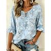 Women's elegant printed lace-up flared top, stylish and versatile, comfortable and skin-friendly