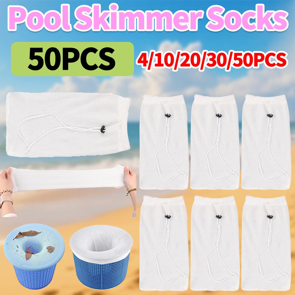 4-50Pcs Pool Skimmer Socks with Drawstring Swimming Pool Filter Socks for Skimmer Basket Nylon Mesh Debris Leaves Storage Socks