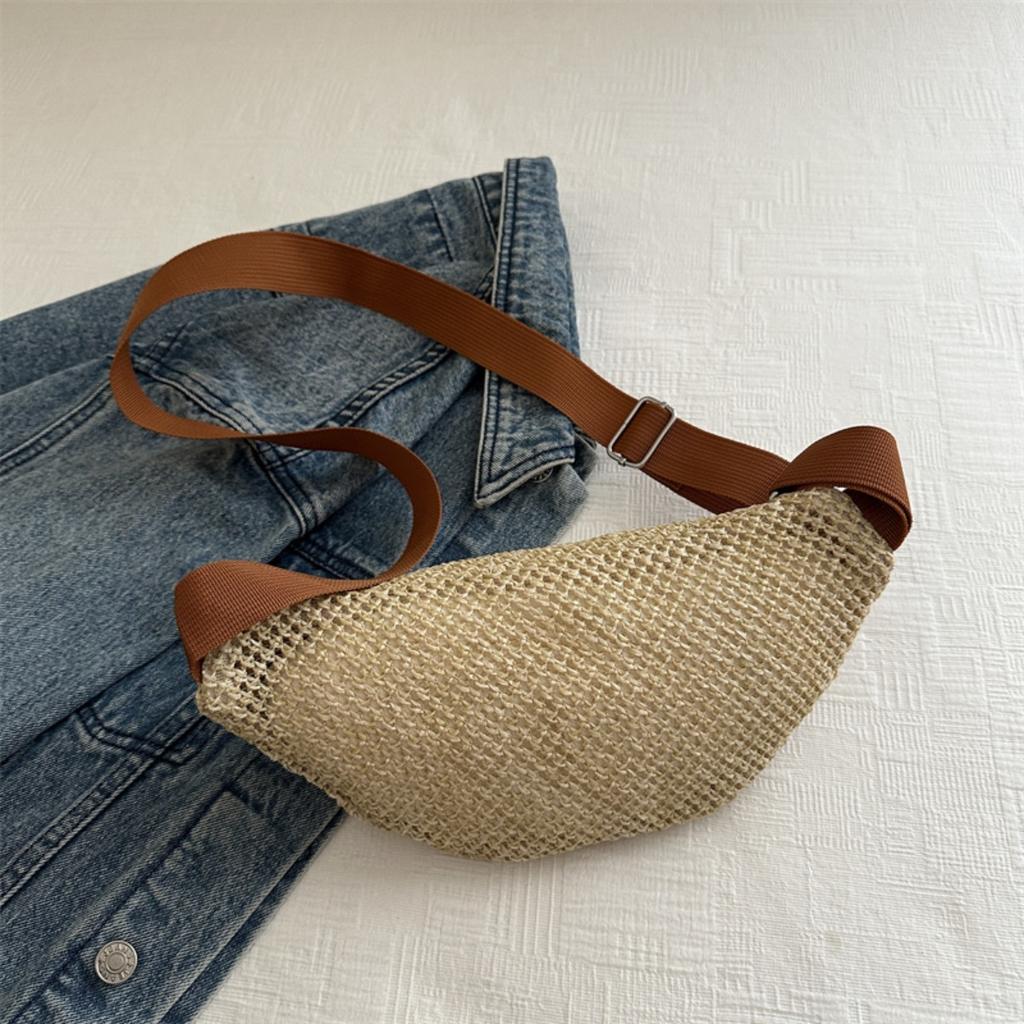 Women'S Stylish Woven Chest Bag - Light Brown, Breathable Crossbody Sling Phone Pouch with Zipper Closure, Versatile Waist Pack for Beach, Sports