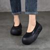 Johnature Retro-Schuhe aus echtem Leder, flache Plateauschuhe, runde Zehenpartie, dicke Sohle, lässige Damen-Schlupfschuhe