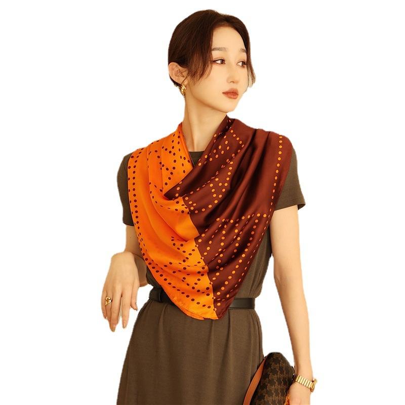 Two-color Color Matching Scarf Female Imitation Silk Large Square Scarf 111cm Simple Solid Color Versatile Silk Scarf New Hangzhou Silk