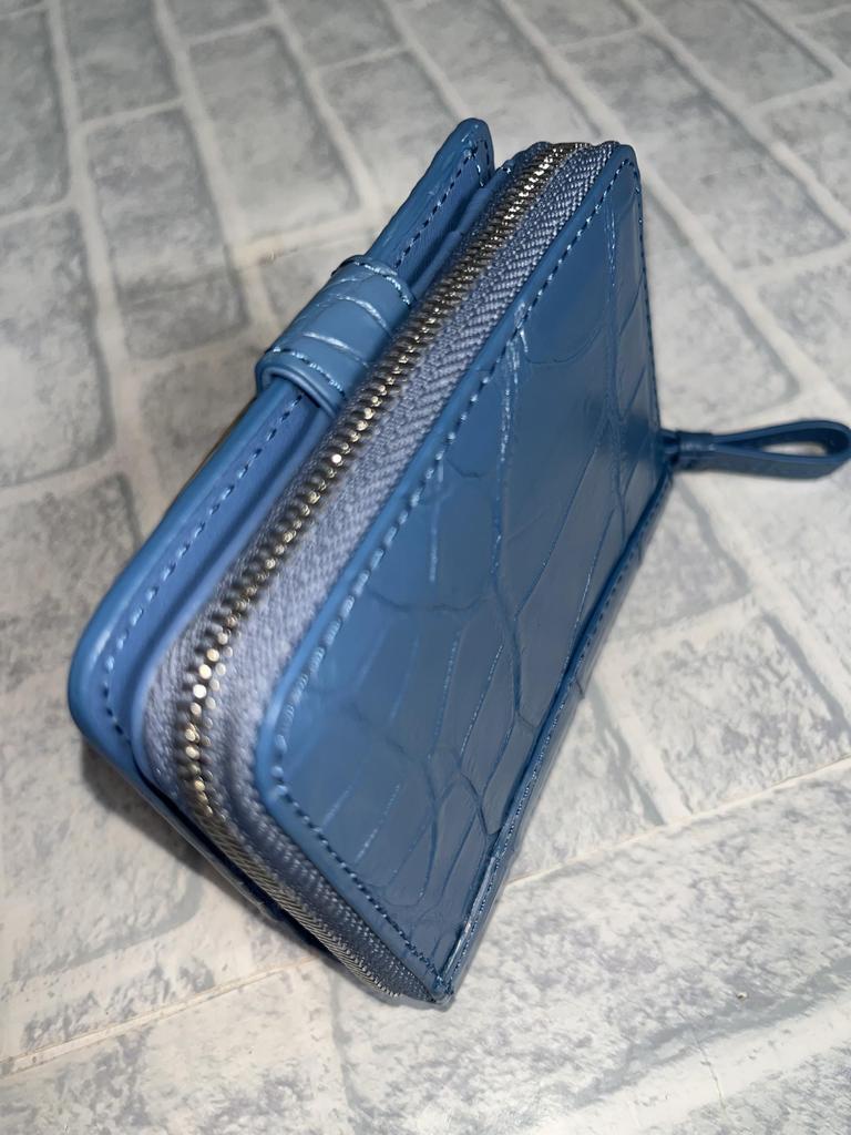GUODI Compact Bifold Genuine Crocodile for Men and Wallet, Leather, Unisex, Women, NB7-W222 (Blue)