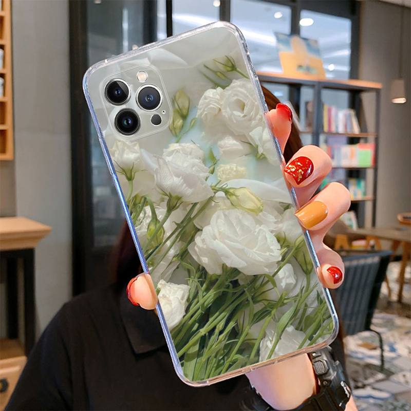 Husa de telefon roz cu flori pentru iPhone 14 13 12 11 Pro Max XS X XR SE 2020 6 7 8 Plus Mini carcasa transparenta