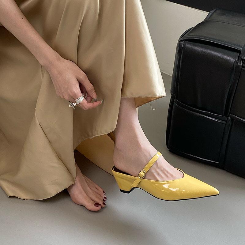 Fashion Female 5CM Heels Ladies Slides Slippers Shoes New In Summer Spring Fashion Pointed Toe Women Heeled Slippers Sandals Mules Shoes