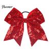 Shiny Hair Bows for Girls Sequins Bows, Elastic Tie, Large Cheerleading Stage Costume Accessories Band Ponytail Holder, Glitter Scrunchies Women Teens