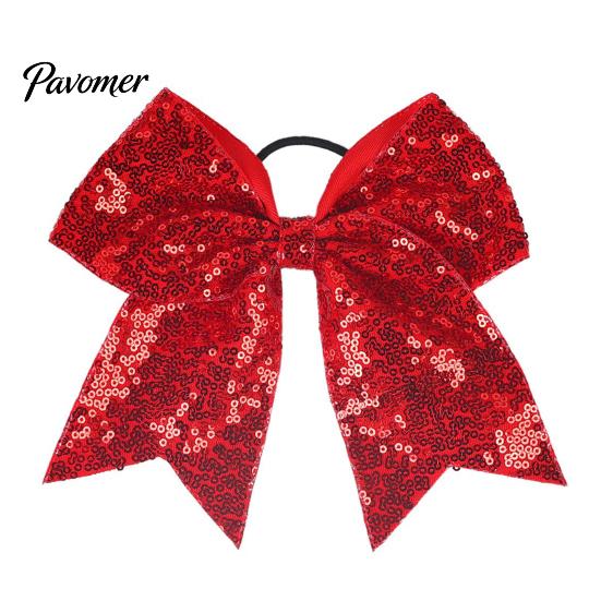 Shiny Hair Bows for Girls Sequins Bows, Elastic Tie, Large Cheerleading Stage Costume Accessories Band Ponytail Holder, Glitter Scrunchies Women Teens