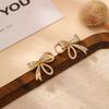 Gold Tone Paved Crystal Hollow Bowknot Stud Earrings Sparkling Bow Dangle Earrings Sweet Women Party Jewelry