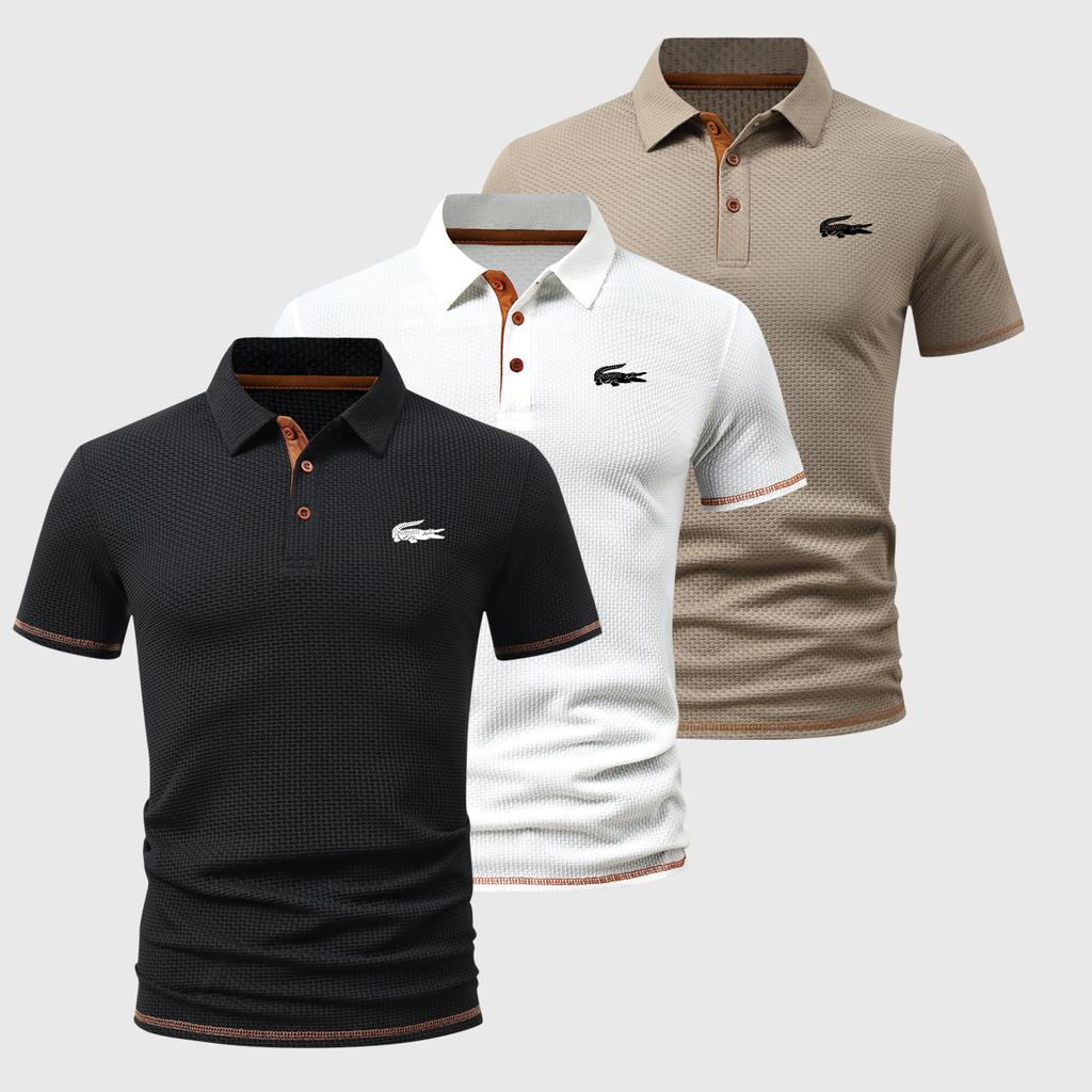 Casual Sports 3Pack Set Polo Shirt with a 3button Collar and Color-blocked Knit Cuffs Moisture-wicking