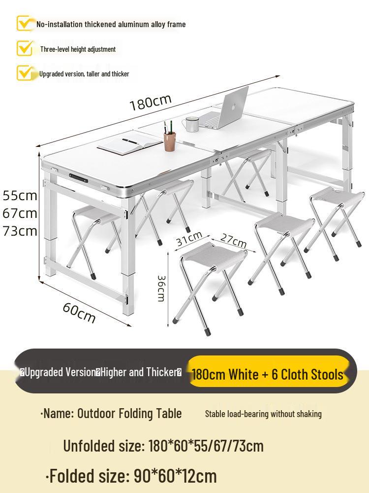 Adjustable Height Aluminum Folding Picnic Table & Chairs Set for Outdoor Camping & BBQ