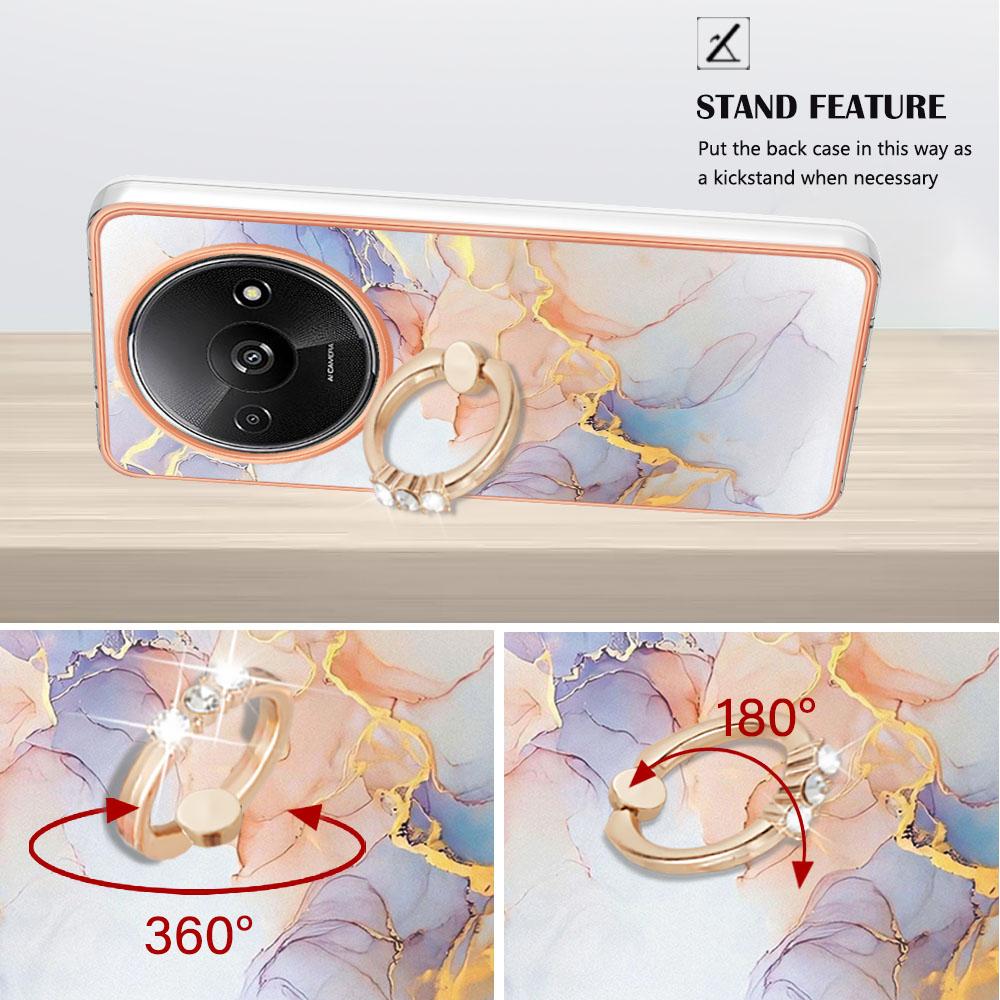 For Xiaomi Redmi A3/Poco C61 4G Case with Ring Kickstand IMD Marble Pattern TPU Back Cover