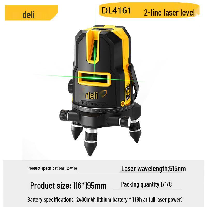 Deli Tools DL4161 High-Precision Indoor Green Laser Level with 2/3/5-Line Options