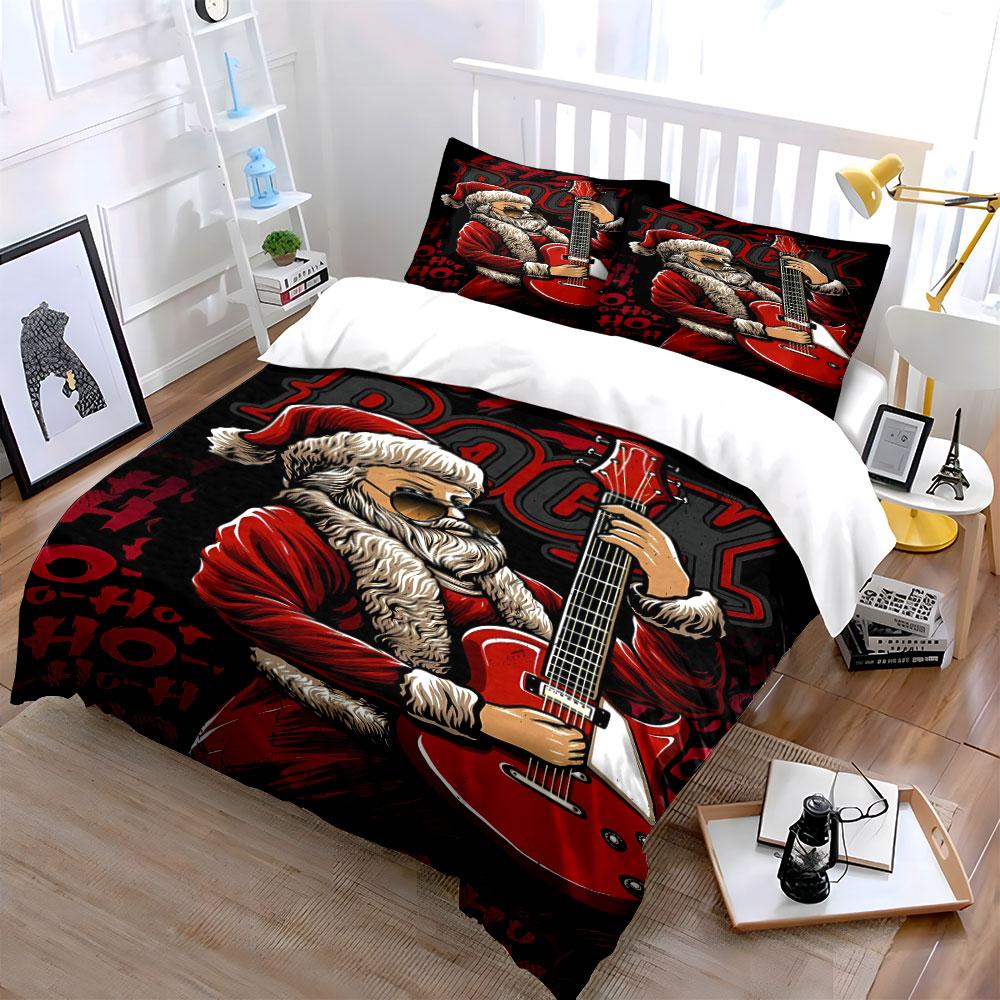 Santa playing red guitar. Bedding sets Duvet cover sets Duvet covers Pillowcases(1 * Duvet Cover 2 * Pillowcases without duvet insert)