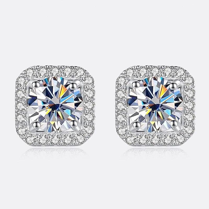 Bague Ringen S925 Sterling Silver Fashion Square Silver Needle Earrings Temperament Set 1ct D Moissente Celebrity Earrings