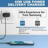 PD 45W 5A Superschnelllader für Samsung S21 S22 S23 S24 Plus Note20 Ultra A34 A53 A54 A55 A71 A73 USB-C Schnellladekabel 2m
