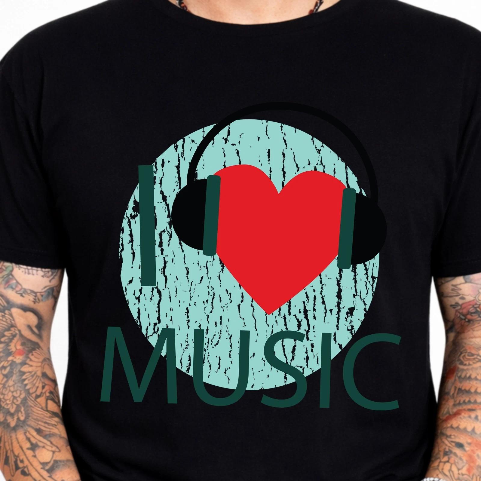 I Love Music Headphones Heart Music Lover DJ Gift Musician Retro T-Shirt. XXXL